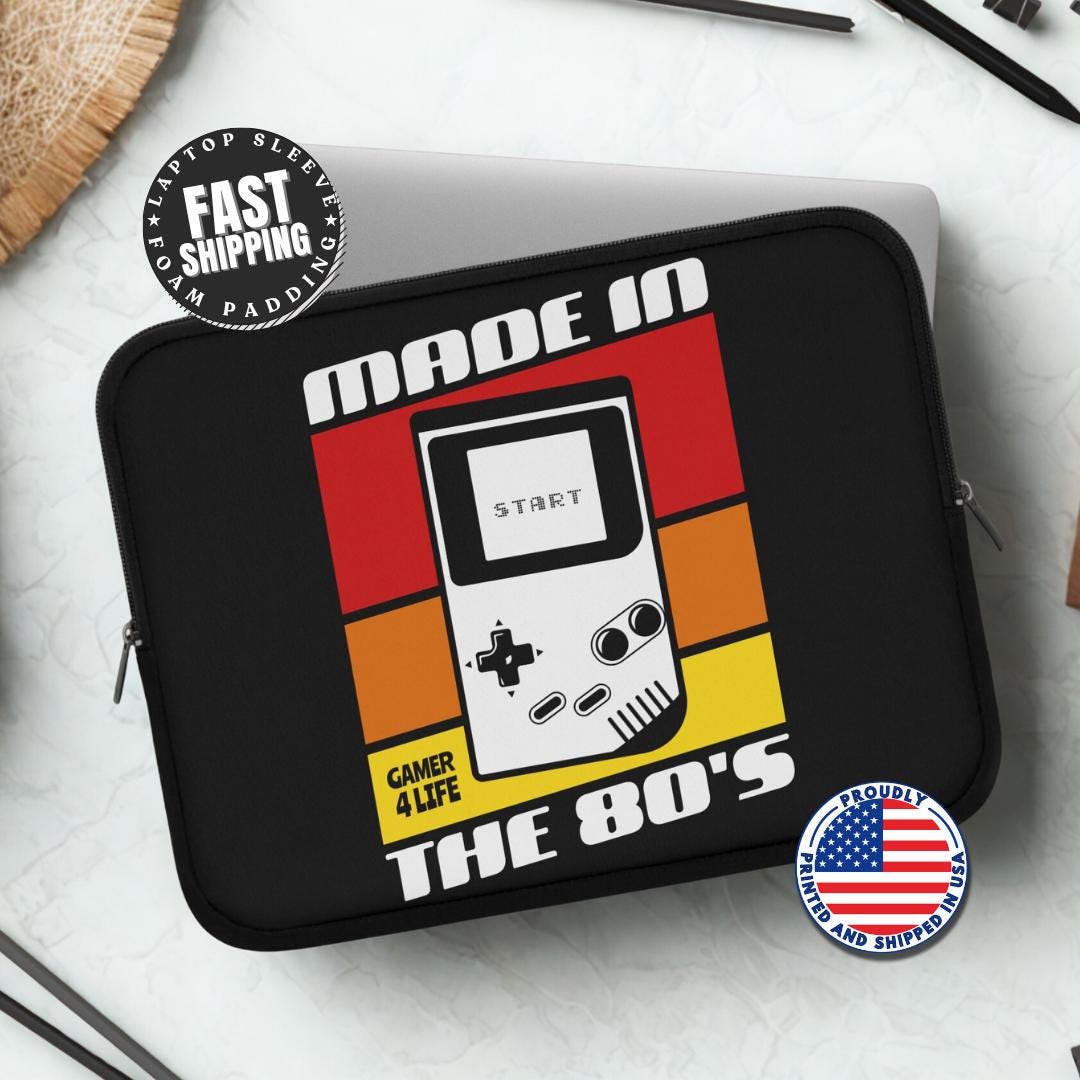 Retro Gamer Laptop Sleeve - Made in the 80's, Gaming Gift, Retro Design, Perfect for Gamers, Unique Tech Accessories