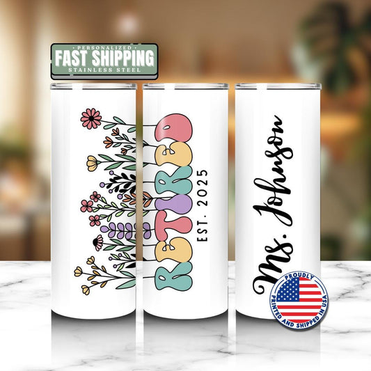 Personalized Retirement Tumbler 2025 20oz Skinny Tumbler with Straw Cute Gift for Retired Teacher, Nurse, Mom, Coworker Travel Cup for Women