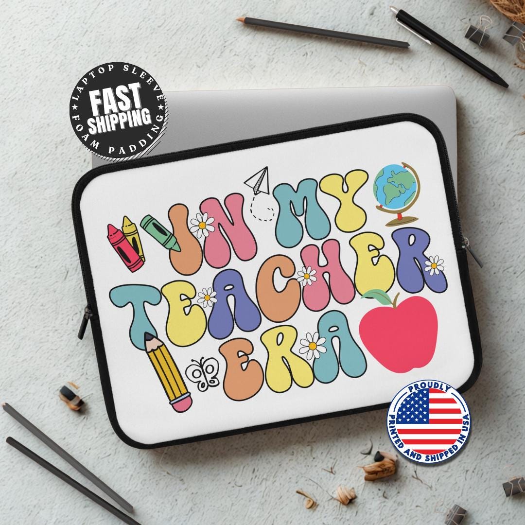 In My Teacher Era Laptop Sleeve Gift for Educators Back to School Accessory Cute Teacher Gear Gift for Teachers Retro School Supplies Design