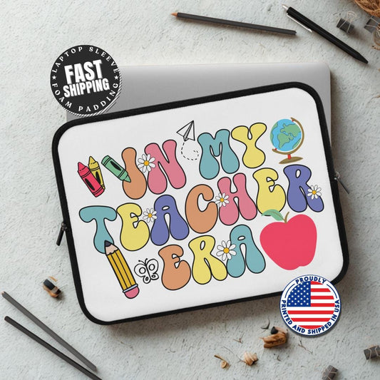 In My Teacher Era Laptop Sleeve Gift for Educators Back to School Accessory Cute Teacher Gear Gift for Teachers Retro School Supplies Design