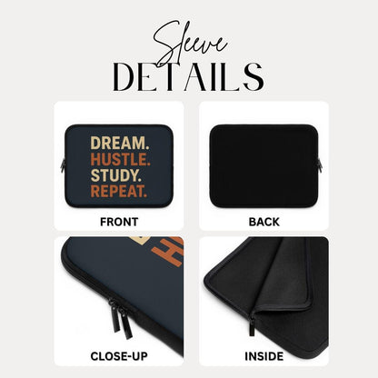 Dream Hustle Study Repeat Laptop Sleeve Motivational Student Laptop Sleeve for School College & Entrepreneurs Back to School Gift Laptop Bag