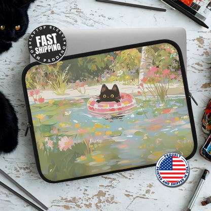 Cute Black Cat Laptop Sleeve Whimsical Art Laptop Case for Bookworms Artists & Cat Lovers Back to School Gift for Cat Lovers