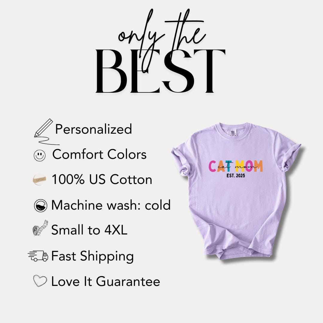 Personalized Cat Mom T-Shirt Est. 2025 Custom Comfort Colors Cat Adoption Announcement Tee Cat Lover Gift Cute Pet Mom Shirt Cat Lover Shirt
