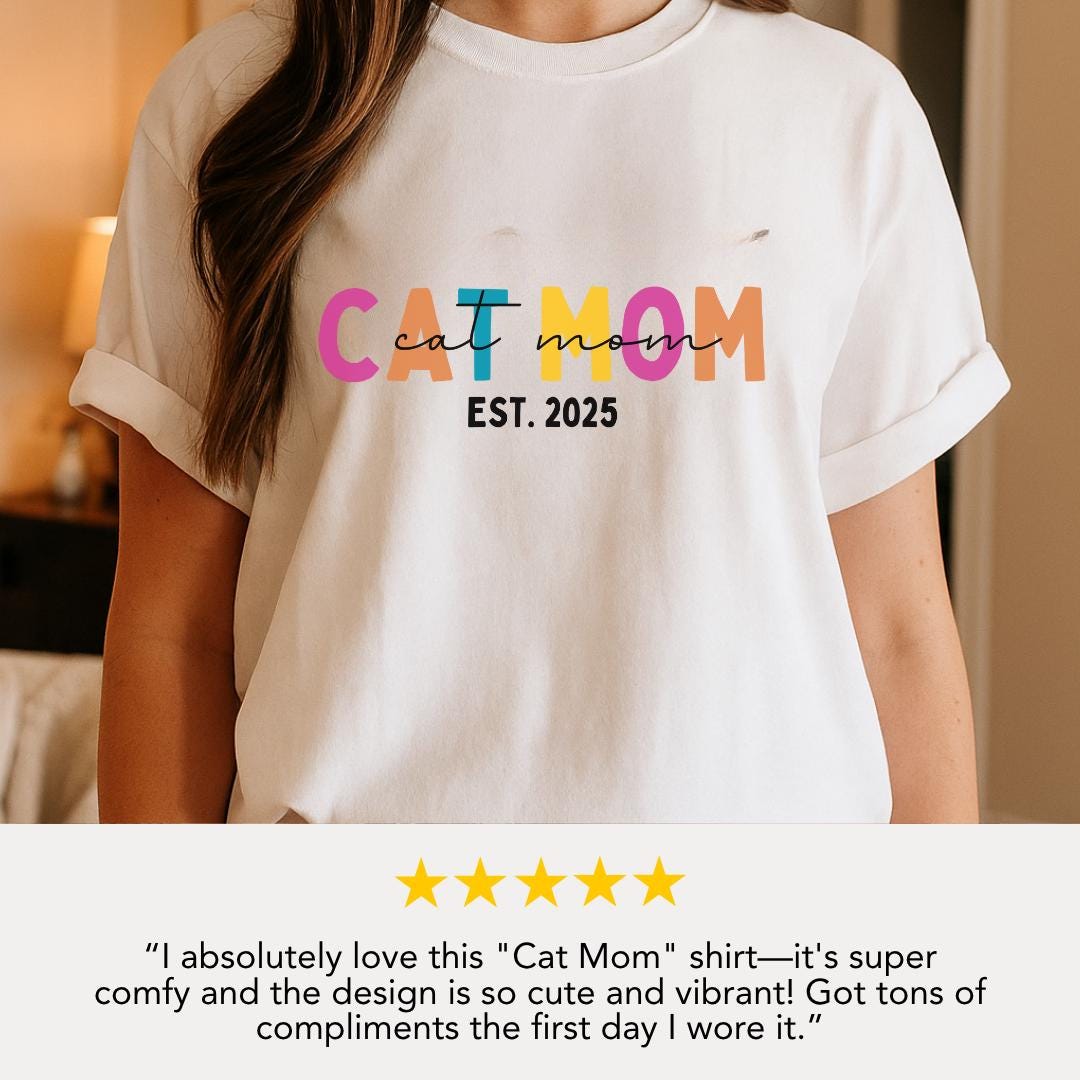 Personalized Cat Mom T-Shirt Est. 2025 Custom Comfort Colors Cat Adoption Announcement Tee Cat Lover Gift Cute Pet Mom Shirt Cat Lover Shirt