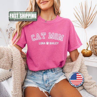 Personalized Cat Mom T-shirt Comfort Colors Custom Cat Mom Gift Idea Cat Lover Gift Tee Cat Mom Shirt Cute Cat Parent Owner Gift Pet Lovers
