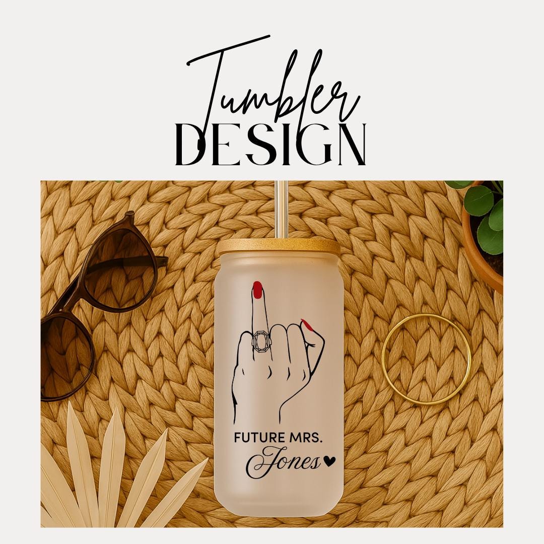 Personalized "Future Mrs" Frosted Glass with Bamboo Lid & Straw Cup 16oz Custom Bridal Shower Glass Bride-to-Be Cup Gift Engagement Tumbler