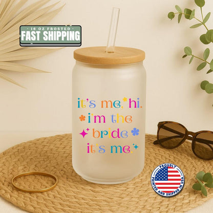 Colorful Taylor-Inspired Bride Cup Frosted Glass with Bamboo Lid & Straw Cup 16oz Bride to Be Tumbler Cute Aesthetic Bride Gift Coffee Cup