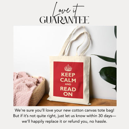 Keep Calm and Read On Tote Bag Cotton Canvas Tote Book Lover Gift Canvas Bag for Readers Tote Bag Unisex Bookish Gift Bag for Bookworms