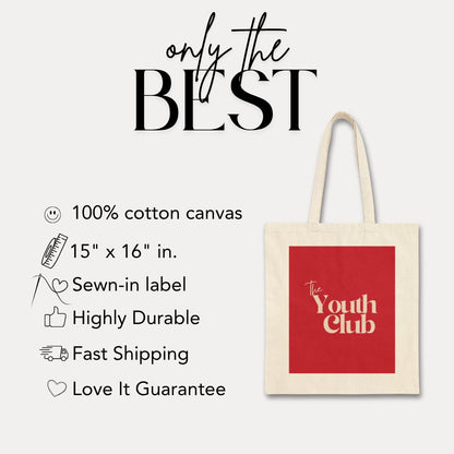 The Youth Club Cotton Canvas Tote Bag for Books, School, Shopping, Everyday Use Gift for Best Friends or Classmates Trendy Teen Gift Idea