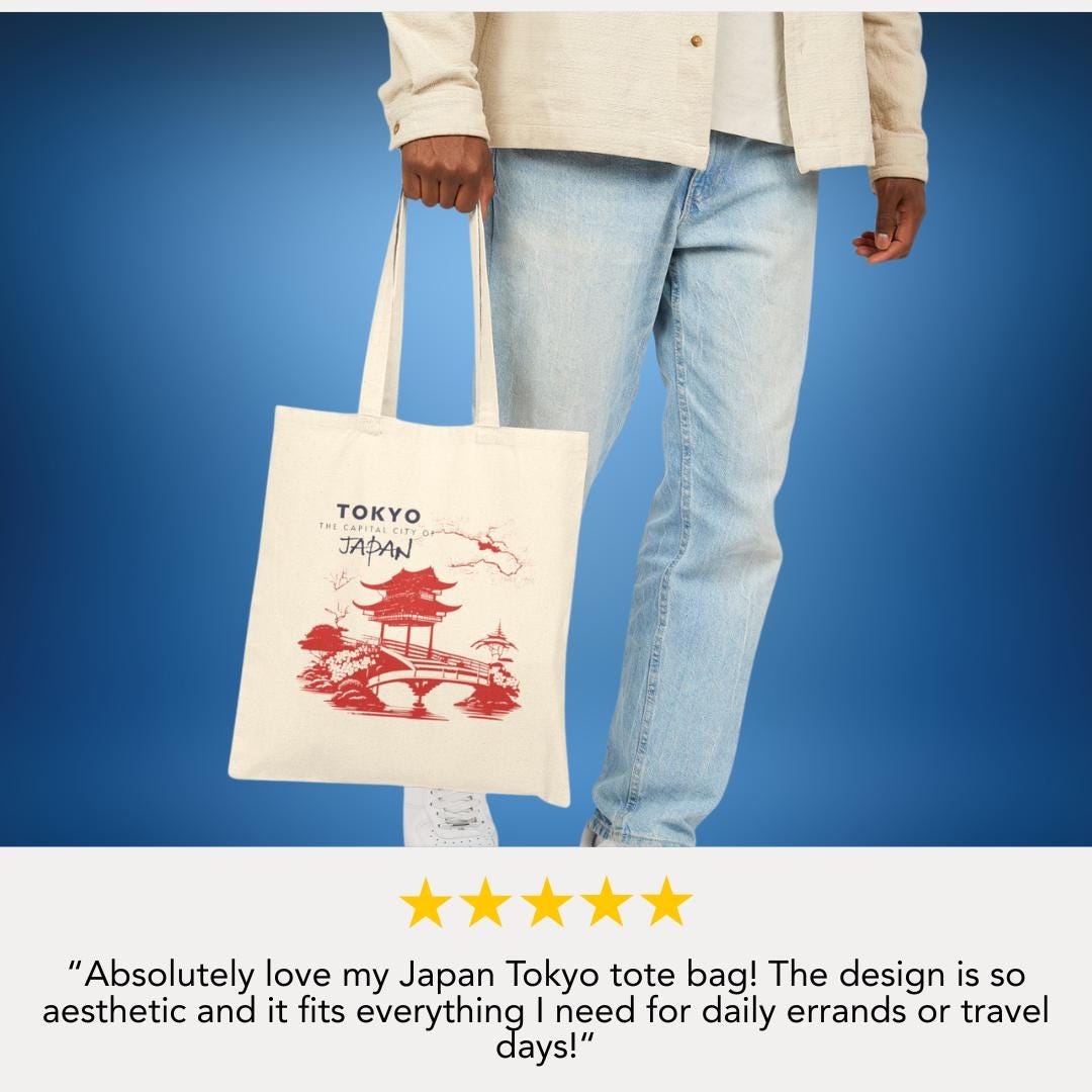 Tokyo Japan Scene Cotton Canvas Tote Bag Cherry Blossom Tote Bag Japan Tote for Travel Lovers Cultural Souvenir Gift from Tokyo Gift for Her