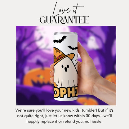 Personalized Halloween Kids Tumbler 20 oz Skinny Tumbler for Kids with Name Fall Trick-or-Treat Gift Idea Custom Name Gift for Halloween