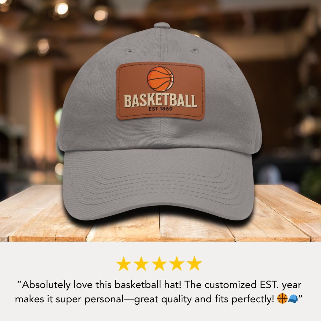 Personalized Basketball Dad Hat with Leather Patch Sport Cap Gift for Him Father's Day Basketball Fan Apparel Athletic Dad Cap Coach Gift