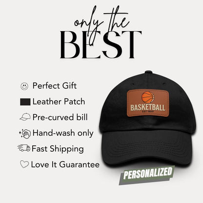 Personalized Basketball Dad Hat with Leather Patch Sport Cap Gift for Him Father's Day Basketball Fan Apparel Athletic Dad Cap Coach Gift
