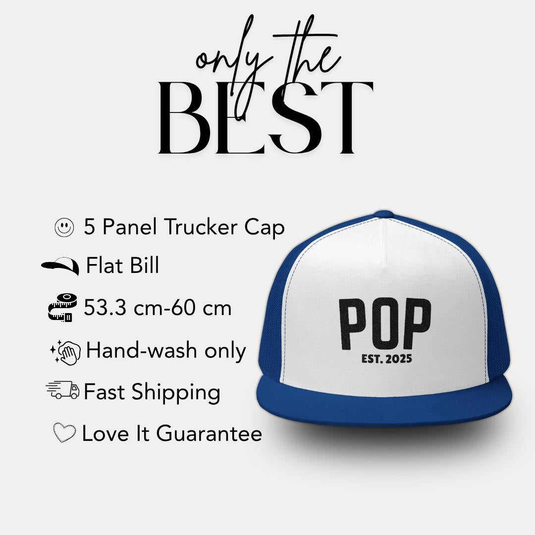 Personalized Pop Embroidered 5 Panel Trucker Hat Custom Trucker Cap Retro Pop Hat Gift Idea Pop Hat Vibes Gift for Dad, Grandpa, Husband