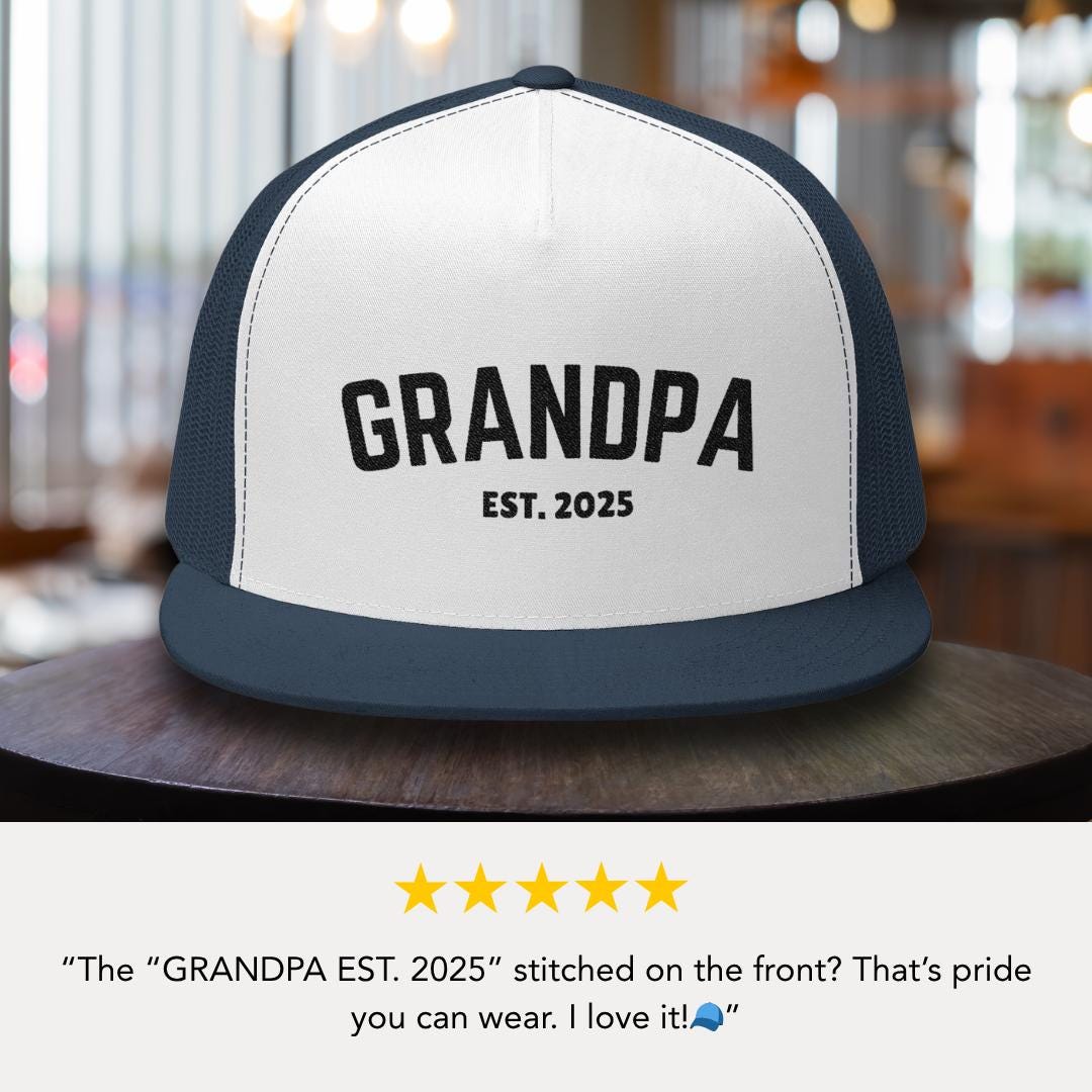 Personalized Grandpa Embroidered 5 Panel Trucker Hat Custom Trucker Cap Retro Dad Hat Gift Idea Grandpa Vibes Gift for Dad, Grandpa, Husband