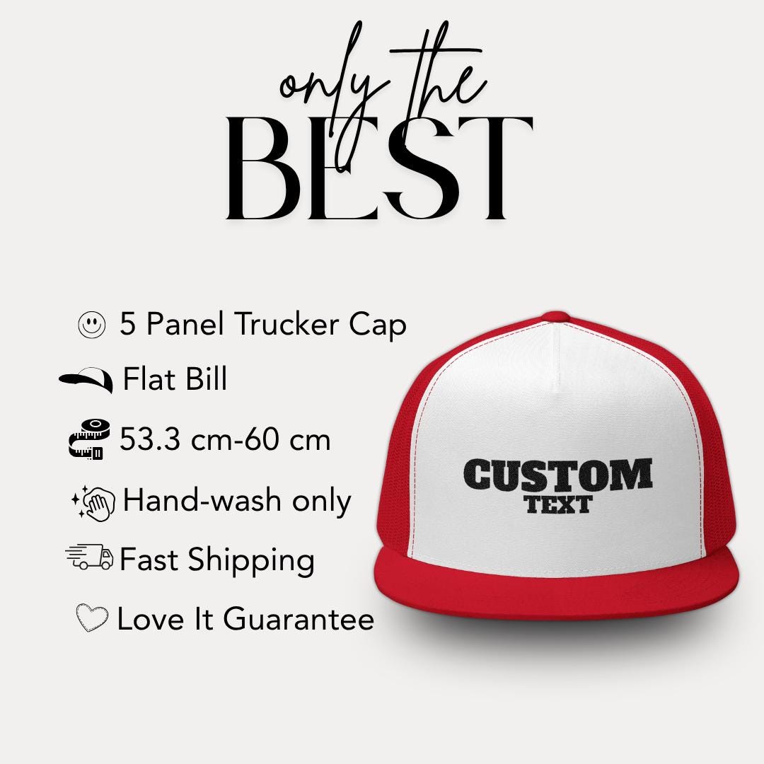 Personalized Embroidered 5 Panel Trucker Hat Custom Trucker Cap Gift for Him or Her Adjustable Unisex Cap Custom Text Hat Trendy Custom Cap