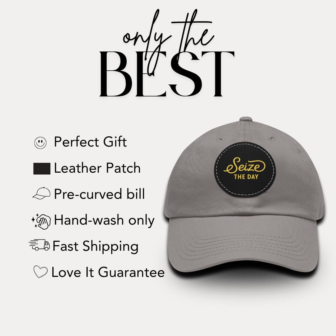Seize the Day Dad Hat with Leather Patch Inspirational Cap for Dads Gift for Father's Day Outdoor Hat  Hat for Casual Wear Daily Wear Cap