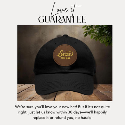 Seize the Day Dad Hat with Leather Patch Inspirational Cap for Dads Gift for Father's Day Outdoor Hat  Hat for Casual Wear Daily Wear Cap