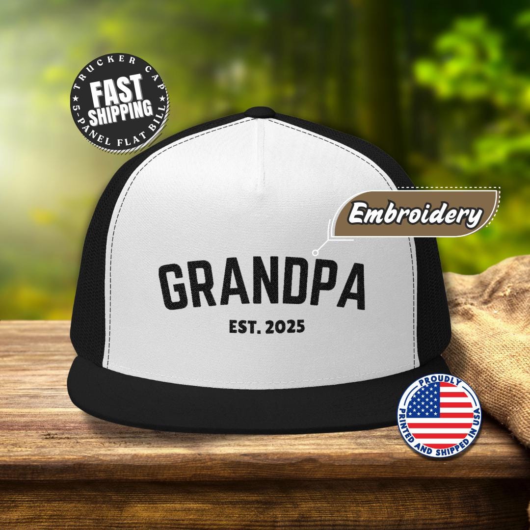 Personalized Grandpa Embroidered 5 Panel Trucker Hat Custom Trucker Cap Retro Dad Hat Gift Idea Grandpa Vibes Gift for Dad, Grandpa, Husband