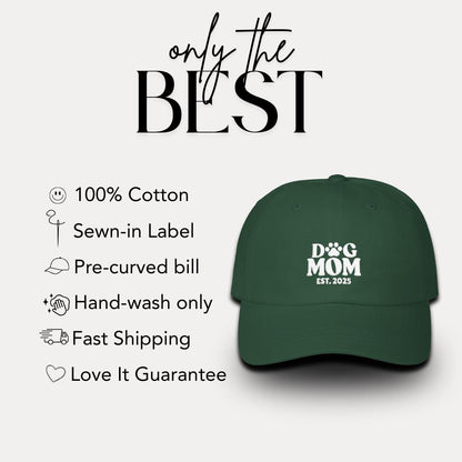 Classic Mom Cap Embroidered Dog Mom EST. 2025 Design Gift for Pet Lovers Dog Mom Gift Idea Outdoor Dog Walker Cap Gift for Dog Mom Dog Owner