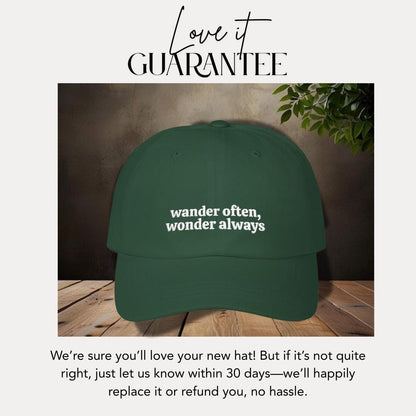 Classic Dad Cap  Wander Often, Wonder Always Hat for Adventurers Gift for Dads Travel Gift Explorer Hat Outdoor Headwear Hiking Gift Idea
