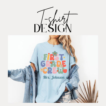 Personalized First Grade Crew T-Shirt Unisex Gift for Teachers Back to School Gifts Fun Classroom Outfit Idea Teacher Tee Appreciation Week