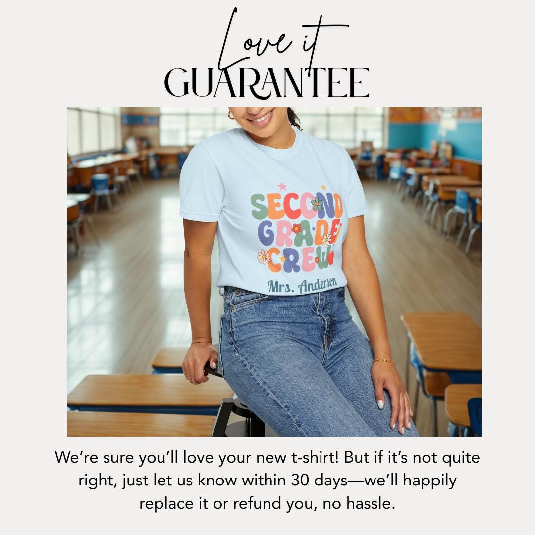 Personalized Second Grade Crew T-Shirt Unisex Gift for Teachers Back to School Gifts Fun Classroom Outfit Idea Teacher Tee Appreciation Week