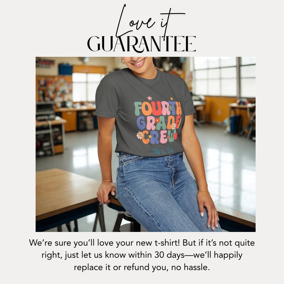 Personalized Fourth Grade Crew T-Shirt Unisex Gift for Teachers Back to School Gifts Fun Classroom Outfit Idea Teacher Tee Appreciation Week