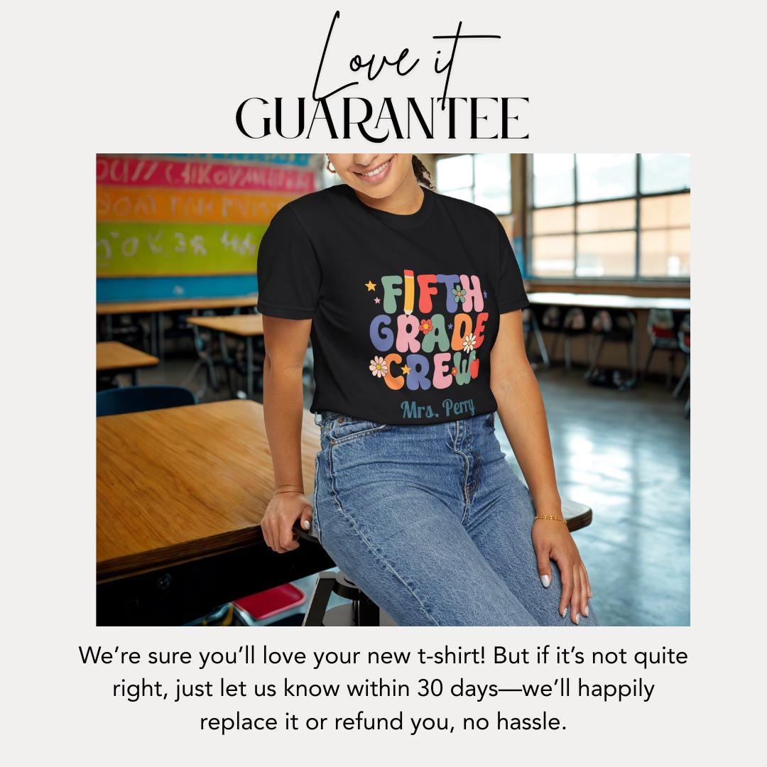 Personalized Fifth Grade Crew T-Shirt Unisex Gift for Teachers Back to School Gifts Fun Classroom Outfit Idea Teacher Tee Appreciation Week