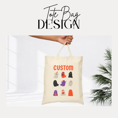Personalized Cute Ghosts Cotton Canvas Tote Bag Halloween Tote Bag Adorable Trick-or-Treat Spooky Cute Tote Ghosties for Toddlers & Kids