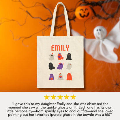 Personalized Cute Ghosts Cotton Canvas Tote Bag Halloween Tote Bag Adorable Trick-or-Treat Spooky Cute Tote Ghosties for Toddlers & Kids
