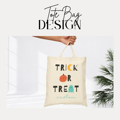 Personalized Halloween Trick or Treat Cotton Canvas Tote Bag Cute Pumpkin Ghost Design Bag For Halloween Parties & Trick Or Treating Fun