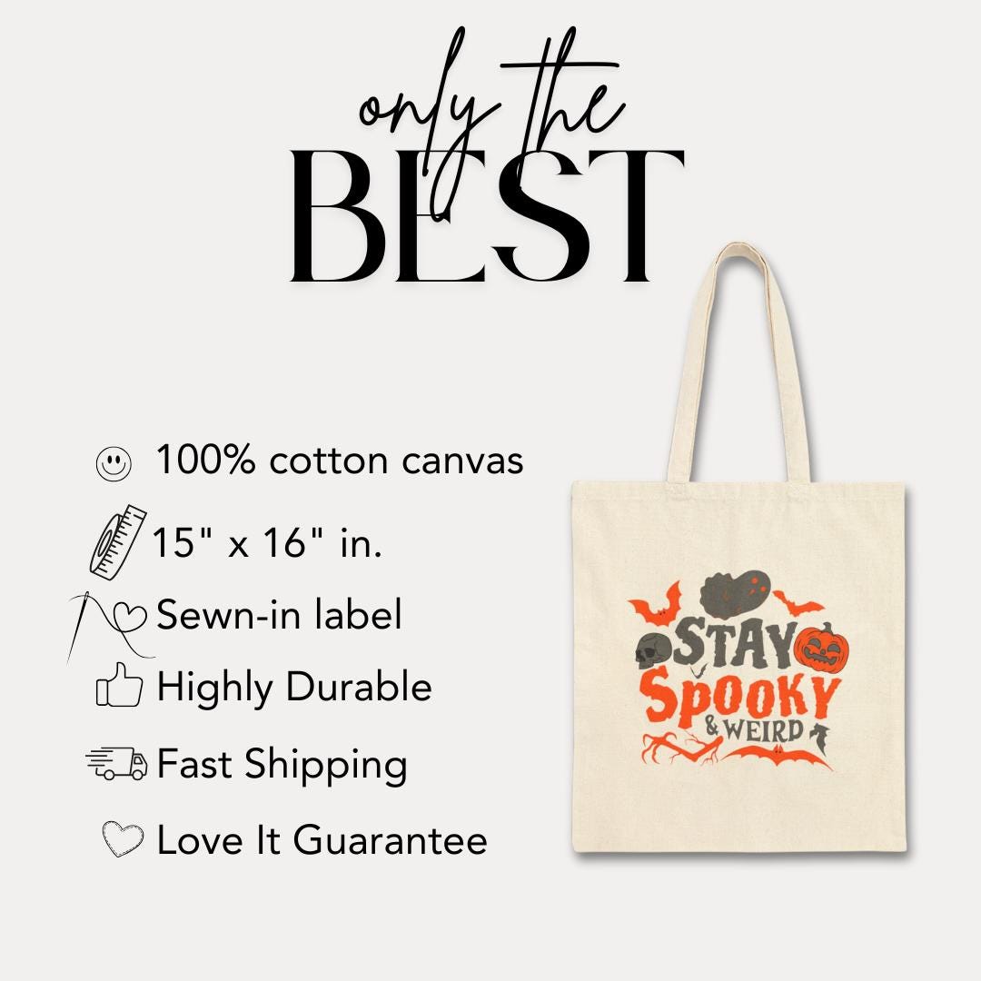 Stay Spooky & Weird Kids Halloween Cotton Canvas Tote Bag Cute Trick or Treat Canvas Bag for Kids Fun Halloween Party Gift Idea for Children