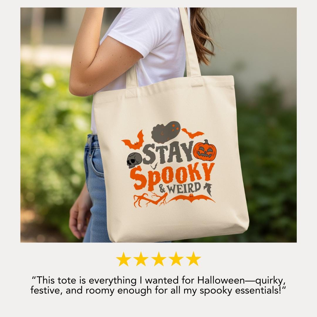Stay Spooky & Weird Kids Halloween Cotton Canvas Tote Bag Cute Trick or Treat Canvas Bag for Kids Fun Halloween Party Gift Idea for Children
