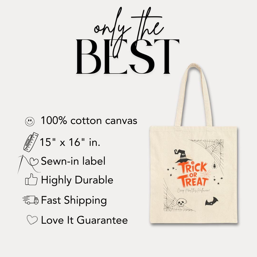 Spooky Fun Kids Halloween Cotton Canvas Tote Bag Perfect for Trick-Or-Treating Halloween Parties Fall Festivals Candy Hauling and School Use