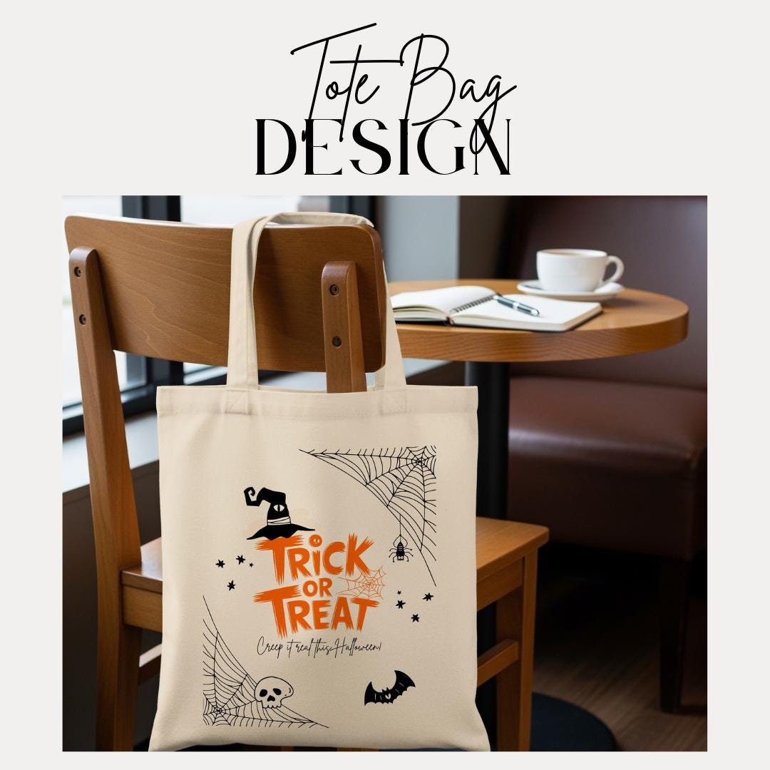 Spooky Fun Kids Halloween Cotton Canvas Tote Bag Perfect for Trick-Or-Treating Halloween Parties Fall Festivals Candy Hauling and School Use