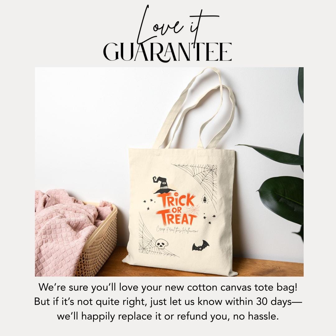 Spooky Fun Kids Halloween Cotton Canvas Tote Bag Perfect for Trick-Or-Treating Halloween Parties Fall Festivals Candy Hauling and School Use