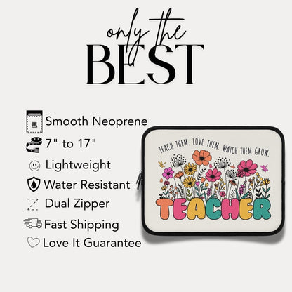 Teacher Floral Laptop Sleeve Cute Teacher Gift Back to School Essential Teacher Appreciation School Supplies Colorful Padded Protective Case