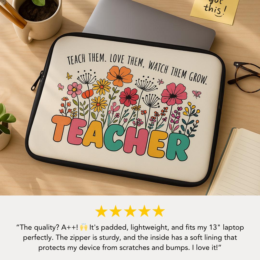 Teacher Floral Laptop Sleeve Cute Teacher Gift Back to School Essential Teacher Appreciation School Supplies Colorful Padded Protective Case