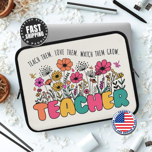 Teacher Floral Laptop Sleeve Cute Teacher Gift Back to School Essential Teacher Appreciation School Supplies Colorful Padded Protective Case