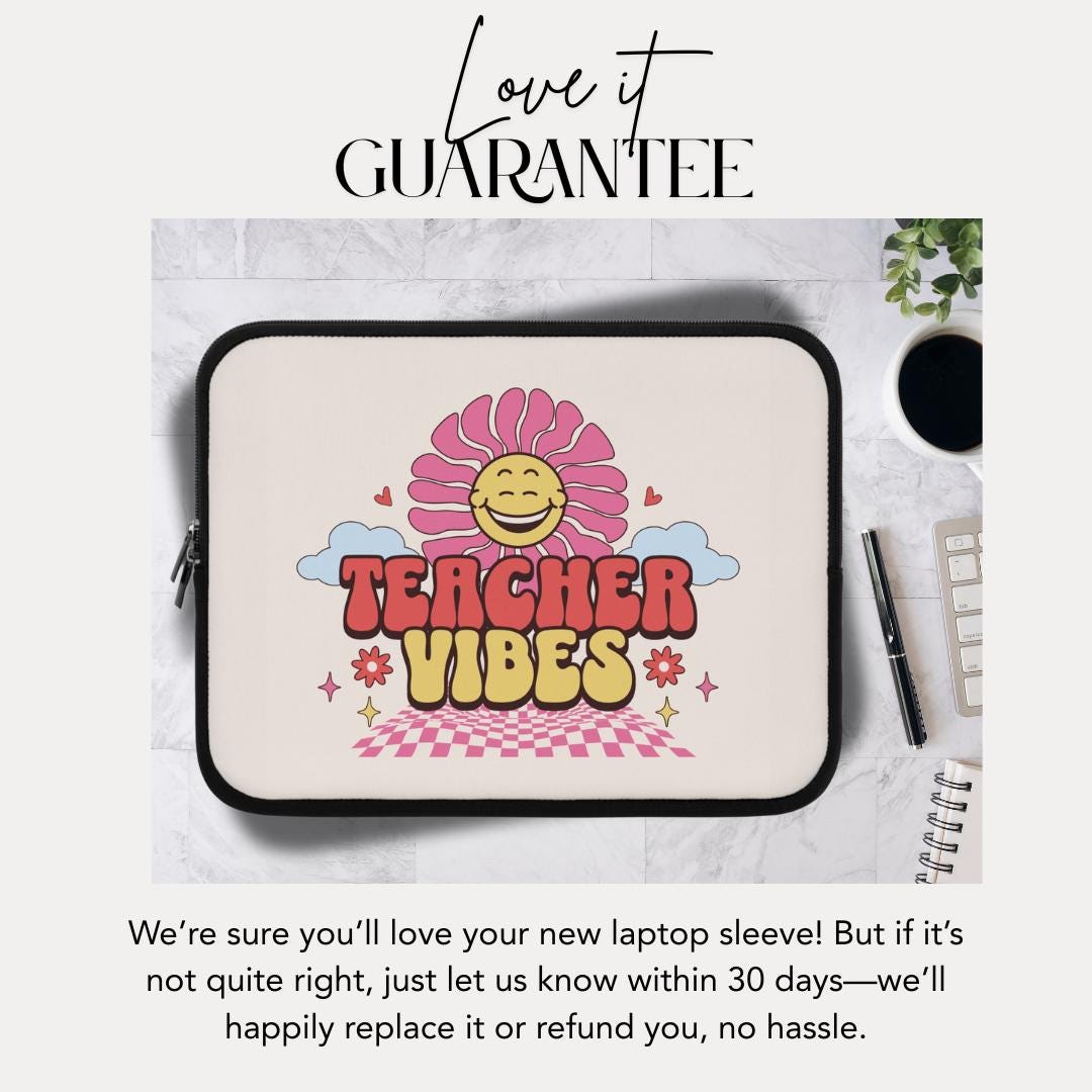 Flower Power Teacher Vibes Laptop Sleeve For Women Cute Tech Case Gifts for Educators Back to School Gift Idea Teacher Appreciation Week