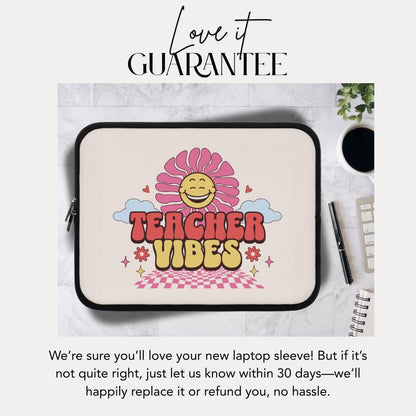 Flower Power Teacher Vibes Laptop Sleeve For Women Cute Tech Case Gifts for Educators Back to School Gift Idea Teacher Appreciation Week
