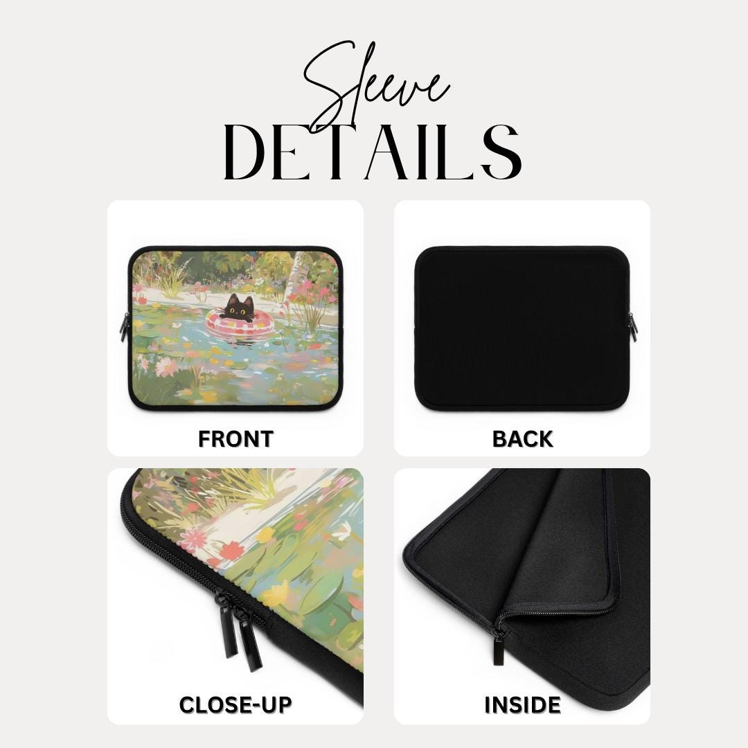 Cute Black Cat Laptop Sleeve Whimsical Art Laptop Case for Bookworms Artists & Cat Lovers Back to School Gift for Cat Lovers
