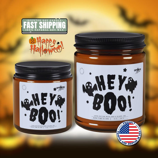 Hey Boo! Halloween Spooky Scented Soy Candle Halloween Decor Spooky Cute Fall Decor Trick or Treat Candle Spooky Cute Ghost Gift Candle