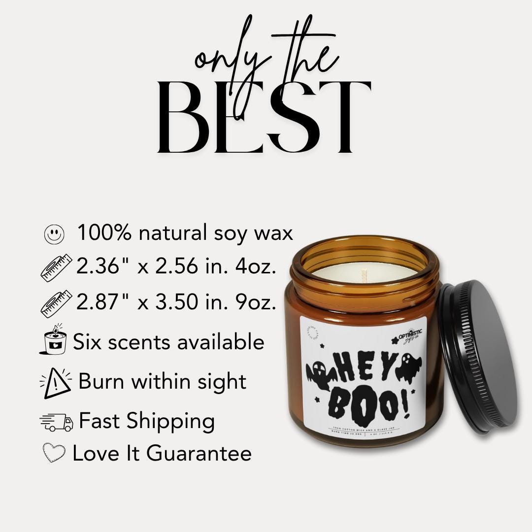 Hey Boo! Halloween Spooky Scented Soy Candle Halloween Decor Spooky Cute Fall Decor Trick or Treat Candle Spooky Cute Ghost Gift Candle