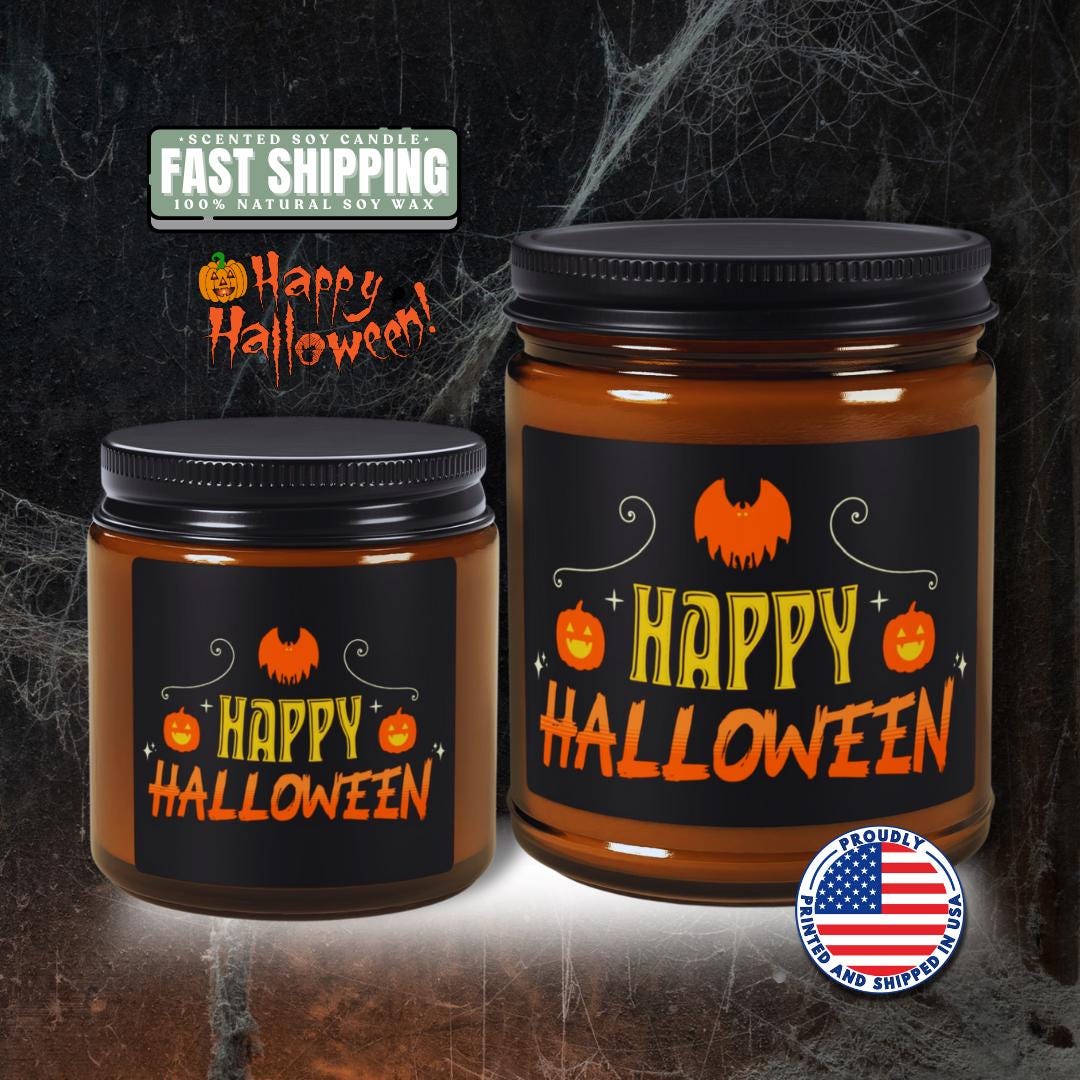 Happy Halloween Scented Soy Candle Fall Home Décor Spooky Aromatherapy Halloween Pumpkin Gift for Candle Lovers Perfect Halloween Party Gift