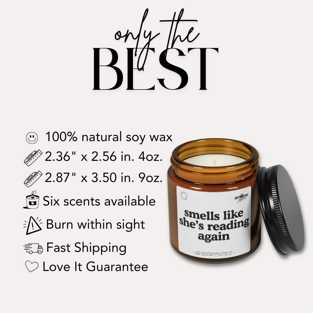 Smells Like She's Reading Again Scented Soy Candle for Book Lovers Literary Gift for Her Bookish Soy Candle Reader Candle for Bibliophiles