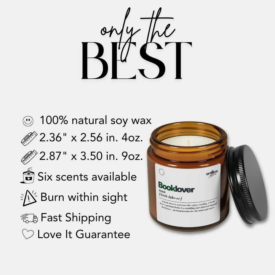 Booklover Scented Soy Candle Gift for Book Lovers Relaxation Candle Amber Jar Candle for Readers & Bibliophiles Relaxing Aromatherapy Gift