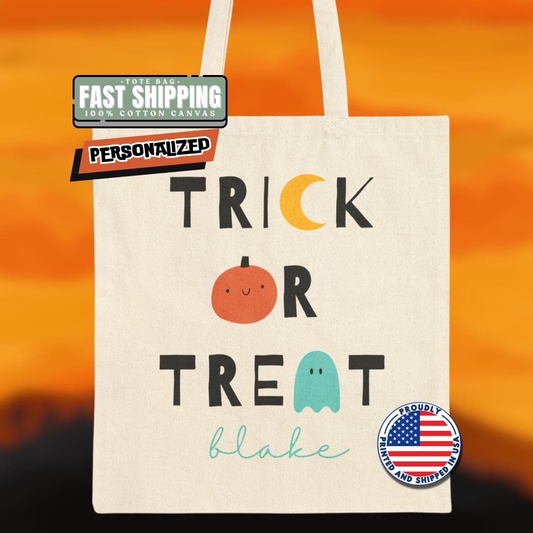 Personalized Halloween Trick or Treat Cotton Canvas Tote Bag Cute Pumpkin Ghost Design Bag For Halloween Parties & Trick Or Treating Fun