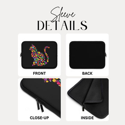 Colorful Cat Dot Art Laptop Sleeve Cute Kitty Design for Cat Lovers Fun & Artsy Gift for Pet Parents Tech Case Back to School Cat Gift